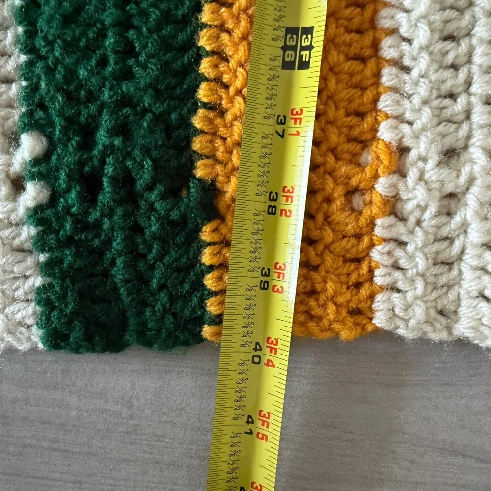 Handmade Crochet Blanket Throw Unisex 64x40 Green Yellow White Striped Packers